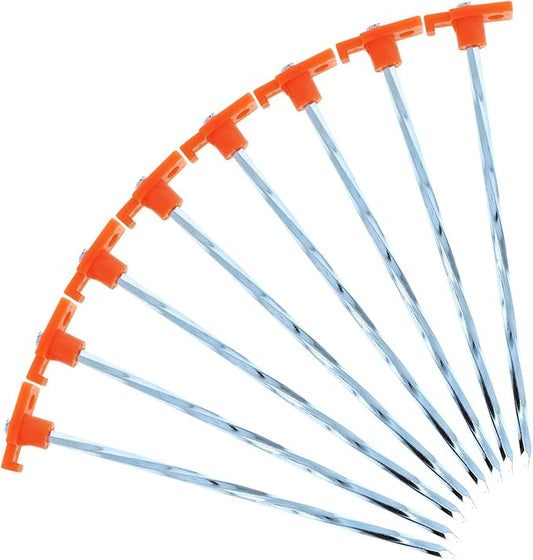 (8 Pack) ASR Outdoor Universal Galvanized Twisted Metal PVC Camping Gear Canopy Tent Stakes, Orange