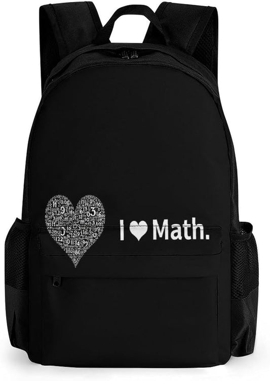 Supdreamc Lightweight Rucksack for Sports Travel Running, Big Capacity Multipurpose Anti-Theft Bookbag, I Love Math Heart Black Travel and Sport Backpack Rucksack