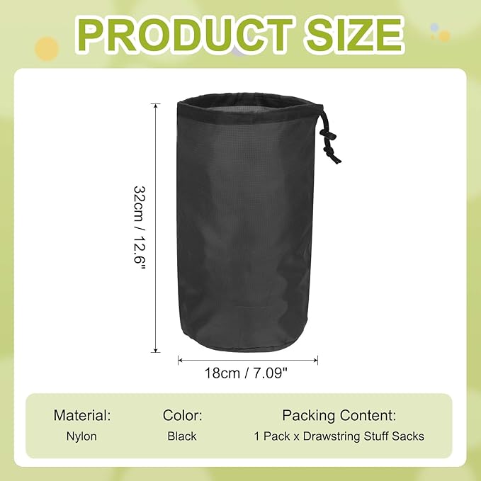 Stuff Sack, Nylon Waterproof Storage Sacks Portable Drawstring Dry Stuff Bag Gear Organization with Toggle, 7x13Inch Fit for Backpacking Camping Traveling Hiking(Black)