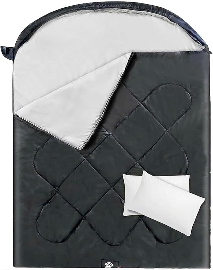 ShinHye Double Sleeping Bag for Adults with 2 Pillows, Camping Sleeping Bags Flannel Cotton 2 Person Sleeping Bags XXL Queen Size Sleeping Bag for Cold Weather