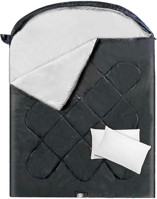 ShinHye Double Sleeping Bag for Adults with 2 Pillows, Camping Sleeping Bags Flannel Cotton 2 Person Sleeping Bags XXL Queen Size Sleeping Bag for Cold Weather