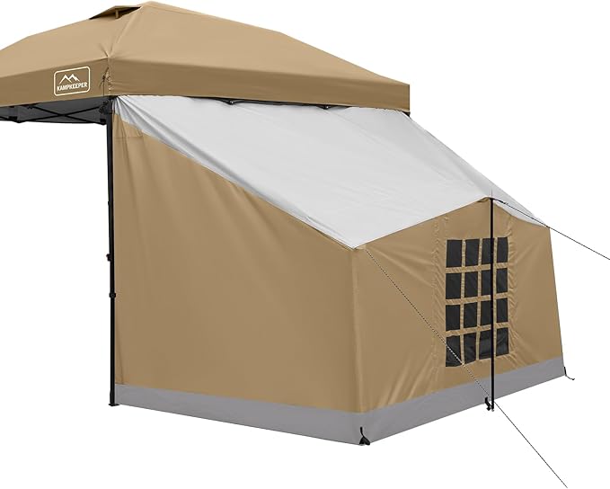 KAMPKEEPER Side Tent,Camping Tent for 10' x 10' Pop Up Canopy, Easy Set Up Gazebo,Compatible with 10' Wide Canopy Tents (Khaki)