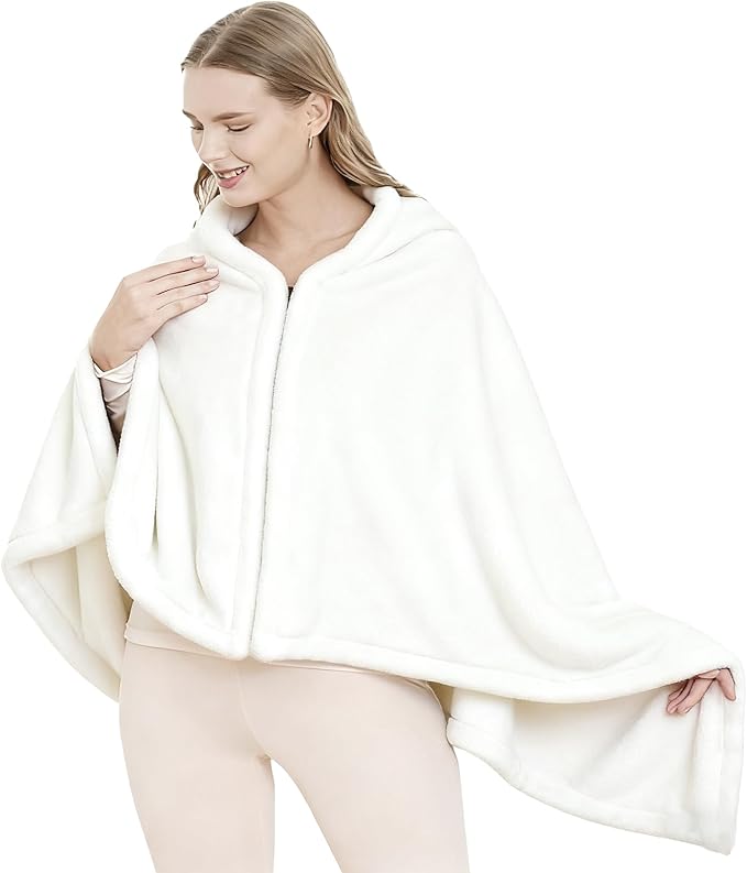 SNZ Cozy Wearable Blanket for Women & Men - 60"x33" Fleece Poncho, Warm Office Chair Lap Blanket, Travel, Camping & Home Wrap - Comfy Poncho Throw - Gift for Mom, Elderly