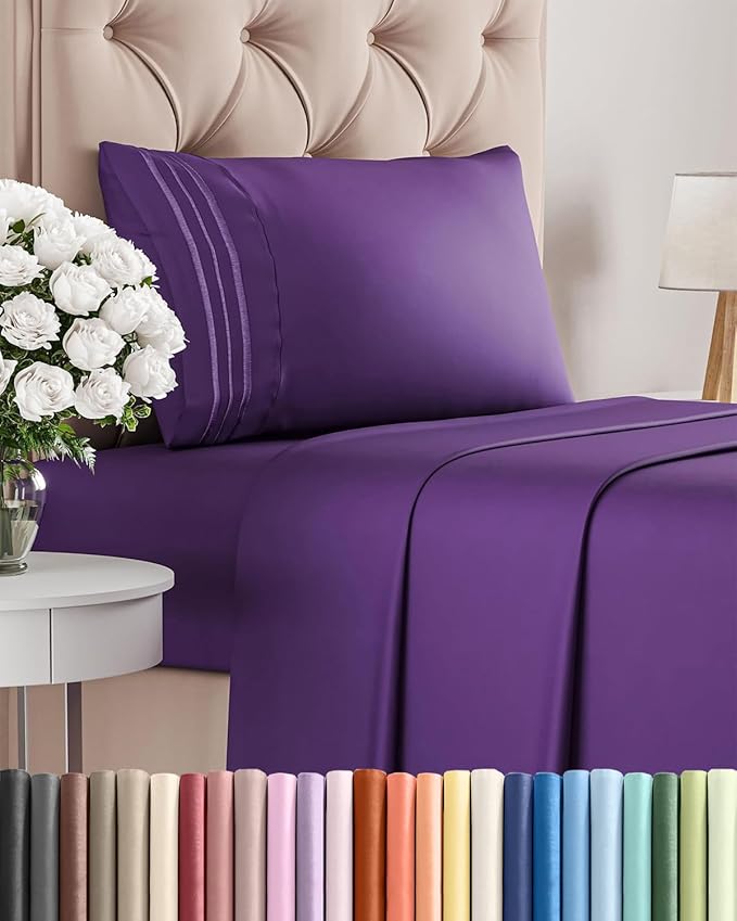 Twin Size 3 Piece Sheet Set - Comfy Breathable & Cooling Bed Sheets Set - Hotel Luxury Bedding for Women, Men, Kids, Teens, Boys & Girls - Deep Pockets, Ultra-Soft, Wrinkle Free - Oeko-Tex - Purple