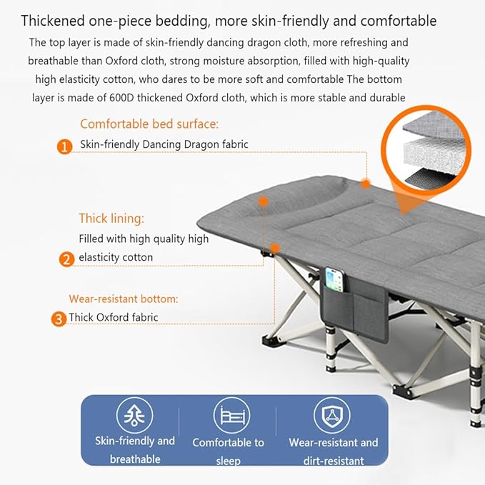 Folding Camping Cot with Mattress and Pillow, Portable No Installation Lightweight Adult Sleeping Bed for Home,Office,Camping and Travelling