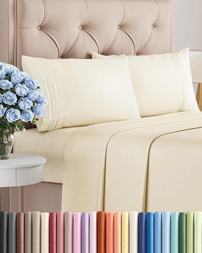 Full Size 4 Piece Sheet Set - Comfy Breathable & Cooling Bed Sheets Set - Hotel Luxury Bedding for Women, Men, Kids, Teens, Boys & Girls - Deep Pockets, Ultra-Soft, Wrinkle Free - Oeko-Tex - Off White