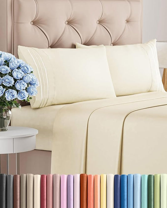 Full Size 4 Piece Sheet Set - Comfy Breathable & Cooling Bed Sheets Set - Hotel Luxury Bedding for Women, Men, Kids, Teens, Boys & Girls - Deep Pockets, Ultra-Soft, Wrinkle Free - Oeko-Tex - Off White