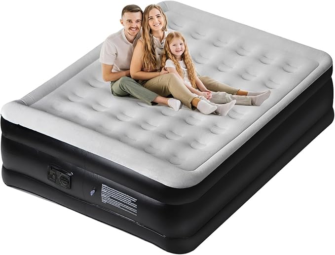 Panana Queen Air Mattress with Built in Electric Pump, Height 18.5" Comfort Blow up Inflatable Guest Air Bed Airbed with Flocked Top, Storage Bag for Family, Home, Camping