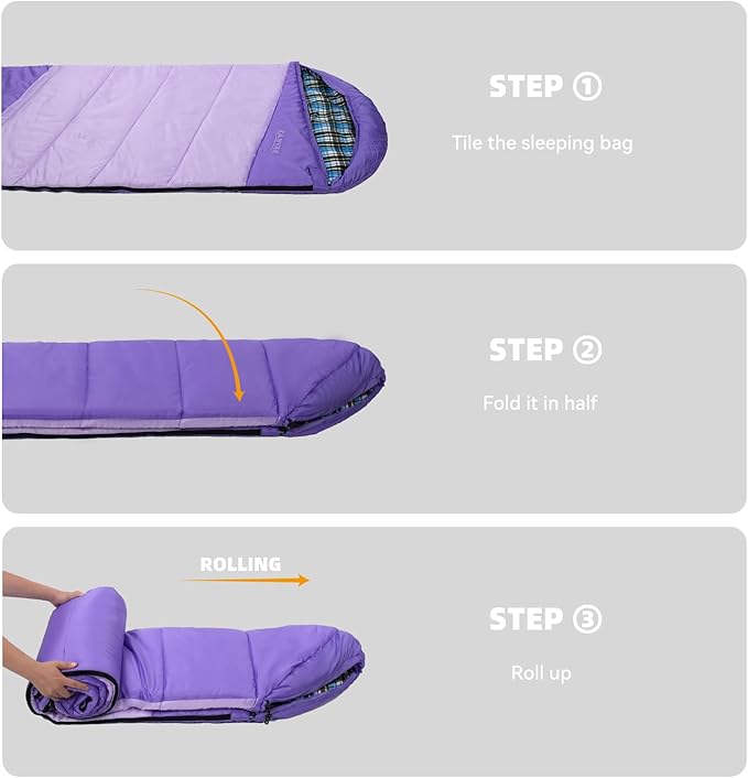 Cotton Flannel Liner Sleeping Bag for Adults Teens Kids, Cold Weather & Warm, 3 Seasons, Lightweight Compact Camping Essentials Equipment, Hiking, Outdoor, Travel