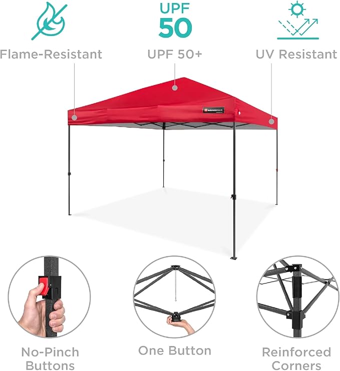 Best Choice Products 8x8ft Pop Up Canopy Tent, Outdoor Shade, 1 Person 1 Minute Set Up, Carry Case, 4 Weight Bags - Red