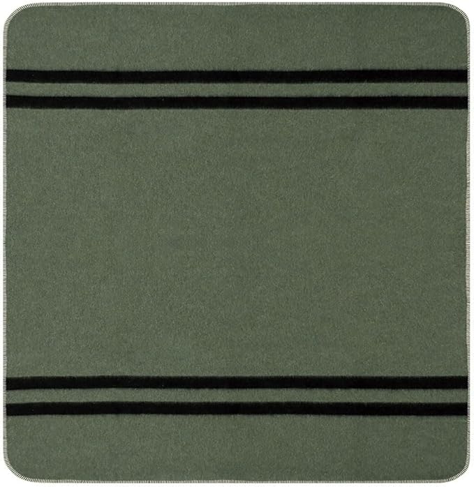 Thick Alpaca Wool Blanket Heavyweight for Camping Outdoors or Using Indoors | Soft Peruvian Alpaca Wool Blankets (Fern Green - Black Stripes, Queen)