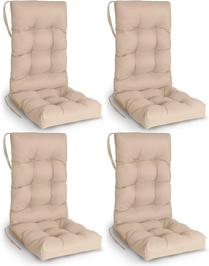 GREENVINES Rocking Chair Cushions Set of 4 | Polyester | Waterproof | Outdoor High Back Rocker Chairs Cushion | Seat with Ties | Non-Slip | Thickened Pad for Patio | 46.5" x 18.5" x 4.3" | Beige
