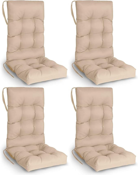 GREENVINES Rocking Chair Cushions Set of 4 | Polyester | Waterproof | Outdoor High Back Rocker Chairs Cushion | Seat with Ties | Non-Slip | Thickened Pad for Patio | 46.5" x 18.5" x 4.3" | Beige