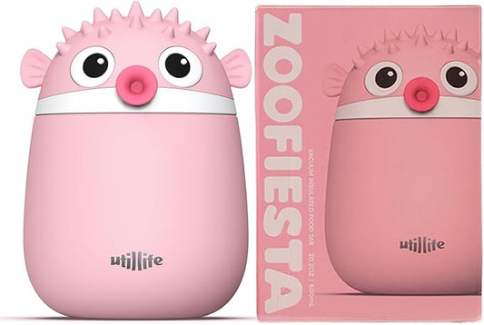 Zoofiesta Insulated Stainless Steel Food Container 20.2oz – Leakproof & Portable –Keeps Food Hot 12hours Cold for 24Hours – Perfect for Kids, School, Work & Travel (Pufferfish)