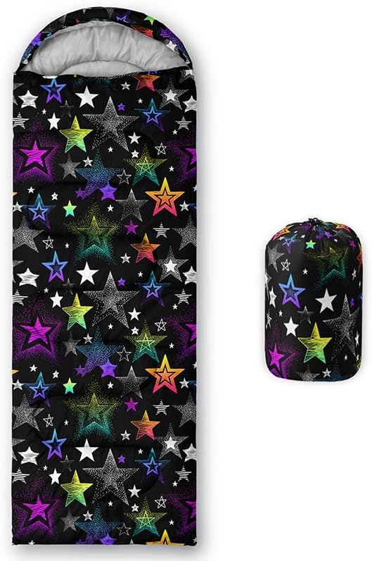 Kids Sleeping Bag for Boys and Girls,Mixed Color Star Dot-Lightweight Warm Portable Outdoor Indoor-Waterproof Cold Weather Resistant Sleeping Bag for Camping Hiking