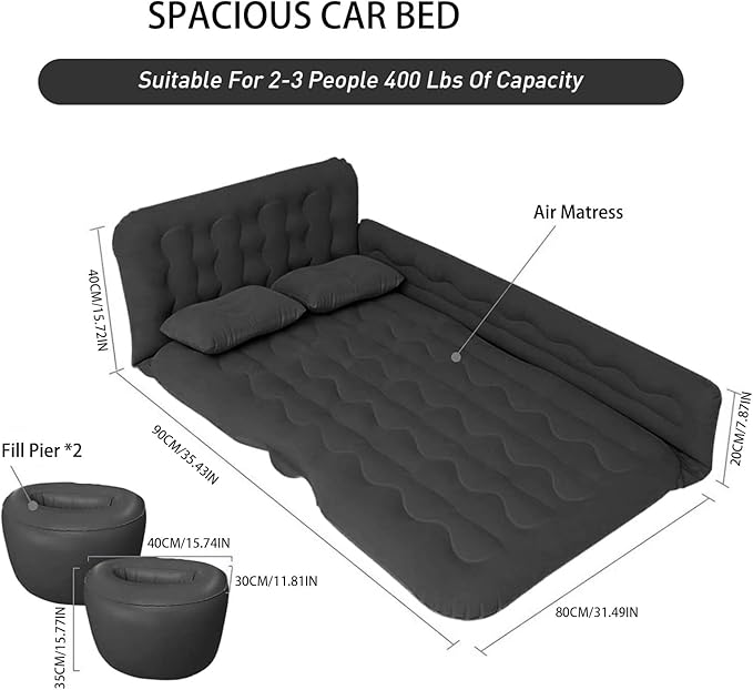 Car Air Bed Mattress, Inflatable SUV Mat, Thickened Car Air Mattress Back Seat Camping Cushion Sleeping Pads with Air Pump 2 Pillows Portable Backseat Air Bed for Camping Outdoor Travel Home Cars