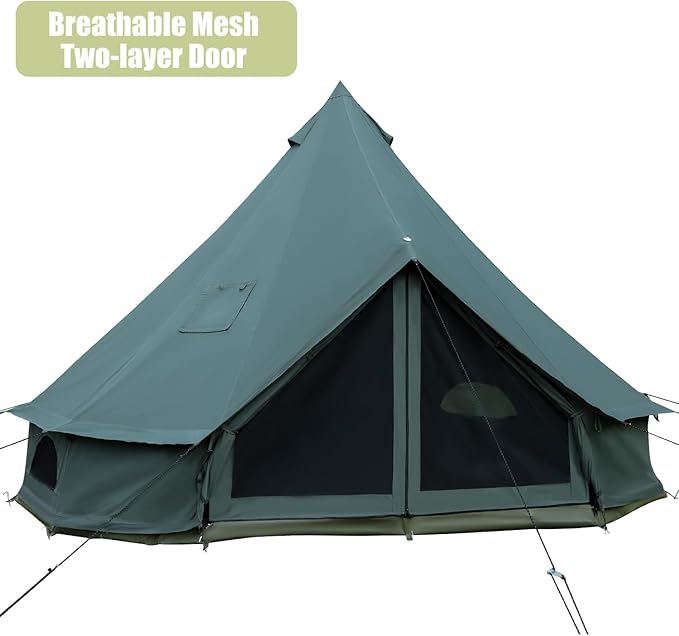 Bell Tent for Camping, Luxury Cotton Outdoor Tent, Yurt Canvas Tent with Stove Jack, for 4/6/8/10 Person Family 4 Season (19.7' (6M), Army Green)