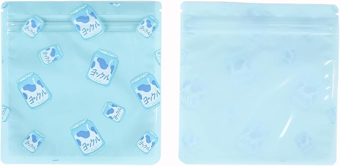 QQ Studio 100 PCS Clear Print Poly Plastic Color Empty Hangover Starter Kit with Resealable Zipper Seal Lock (Japanese Milk, 4.33 inch x 3.94 inch)