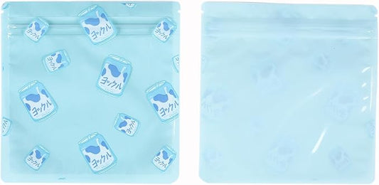 QQ Studio 100 PCS Clear Print Poly Plastic Color Empty Hangover Starter Kit with Resealable Zipper Seal Lock (Japanese Milk, 4.33 inch x 3.94 inch)