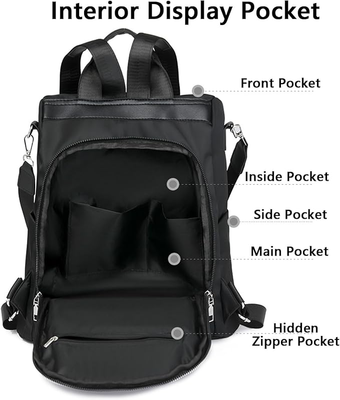 Anti Theft Backpack for Women, Large Capacity Leisure Shoulder Bag, Antitheft Backpack Crossbody Lightweight Travel (Black)