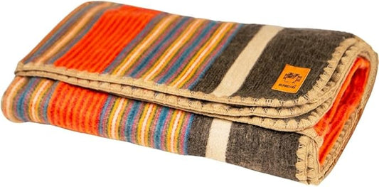 Alpaca Wool Blanket – Twin Size, 75 x 38 Inches – Warm & Lightweight – Couch, Bed, or Outdoor Blanket – Orange & Blue