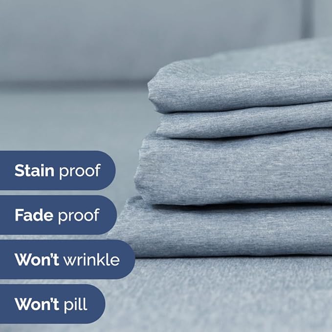 Full XL Bed Sheet - 4 Piece Full XL Bed Sheets Set - Soft, Breathable & Cooling - Hotel Luxury Bedding for Women, Men, Kids, Teens, Boys & Girls - Deep Pockets, Fade & Wrinkle Free - Heathered Blue