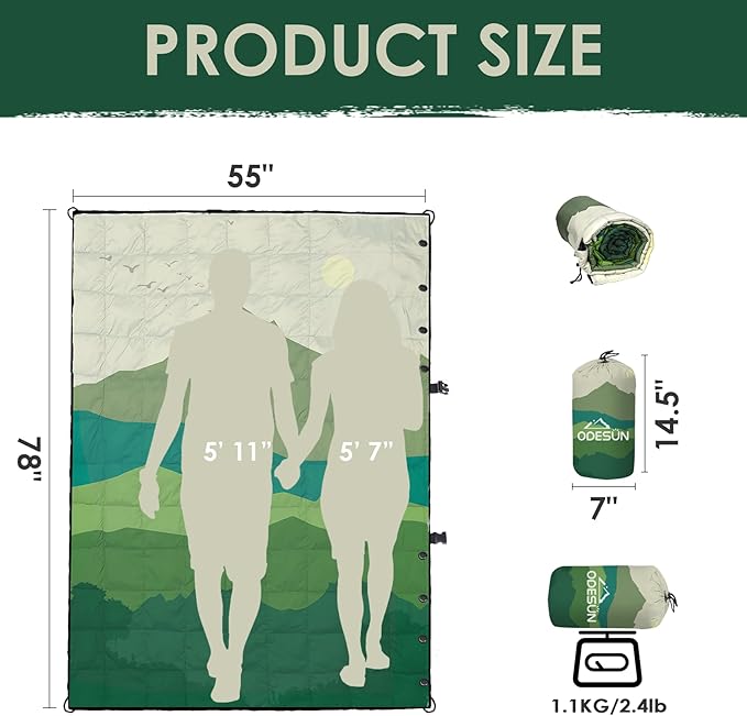 Lightweight Camping Blankets Outdoor Down Alternative Puffy Printed Camping Blanket Waterproof Large Silk Cotton Blanket Packable Warm for Trave Picnic Hiking Camping Cold Weather 78" x 55"