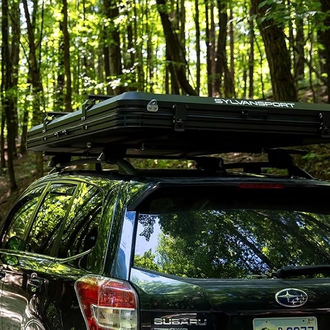 SylvanSport LOFT Rootop Tent with Mattress - Sleeps 2 - Hard Shell with Integrated Cross Bars - for Car Camping & Trucks