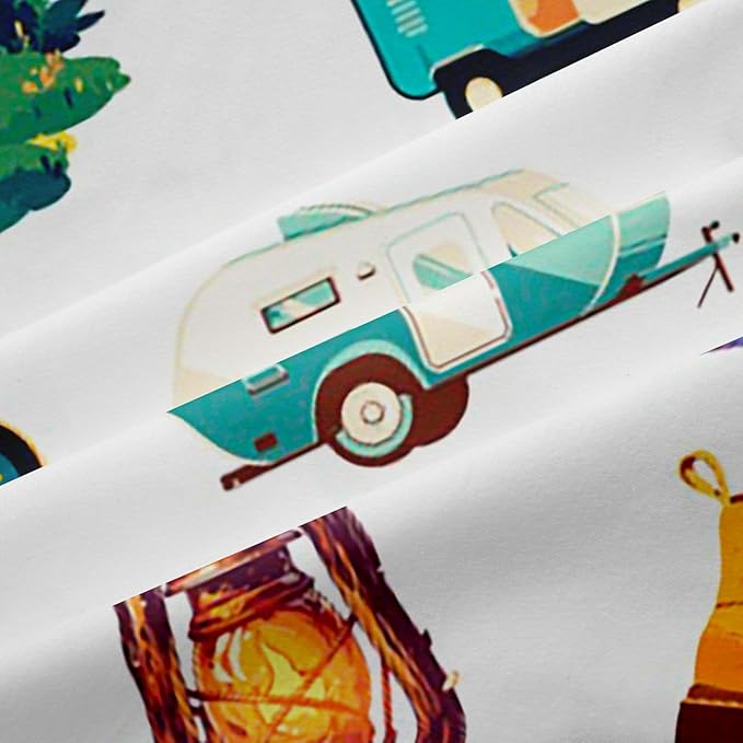 Erosebridal Kids Camping Blackout Curtains for Bedroom Living Room Happy Camper Trailer Window Curtains 2 Panels 42" Wx63 L Camping Gear Drapes,Woodland Adventure Lodge Cabin Window Treatments