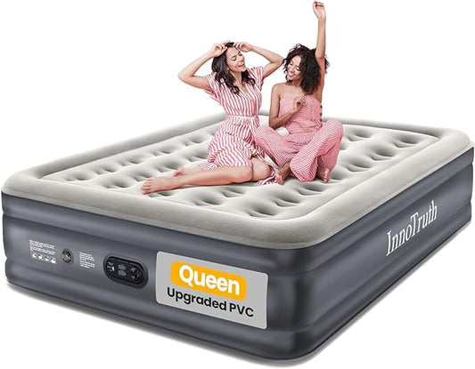InnoTruth Queen Air Mattress with Built in Pump, Upgraded PVC to Prevents Air Leaks,Enhanced Durability Inflatable Blow up Mattress，Air Bed for Guest & Home, Ideal for Family, 650 lbs