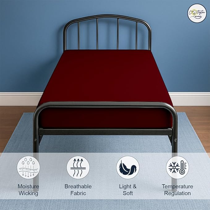 Cot Fitted Sheet 25 x 75, 100% Egyptian Cotton, 1 PC Cot Size Bottom Sheet Only, Perfect for Narrow Twin, Camp Bunk, Army Cots, Trifold Mattress, Camping Cot, Guest Bed Replacement(Burgundy)