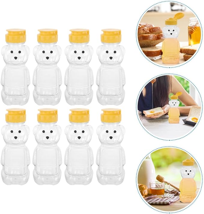 ARTIBETTER 8pcs Bear Shaped Refillable Juice and Milk Bottles, Food-grade Plastic Containers for Honey, Ketchup Storage, Leak-proof Design for Kitchen and Dining Use
