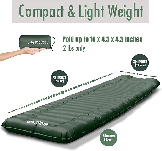 IFORREST Camping Sleeping Pad with Armrest & Pillow - Self-Inflating Air Mattress - Rollover Protection - Ultra-Comfortable Mat - Lightweight for Tent, Cot, Backpacking(XL)