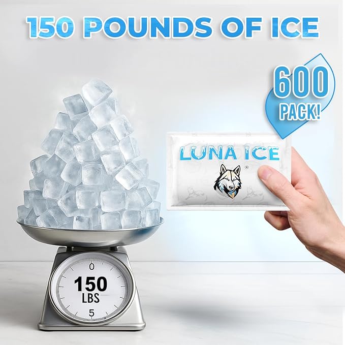 LUNA ICE Dry Ice Packs for Shipping - Long Lasting ice Packs - 24+ Hour Freeze Power - BPA Free - 600 Pack Bulk 150 lb – Hielo Seco - Reusable Gel Bricks for Food