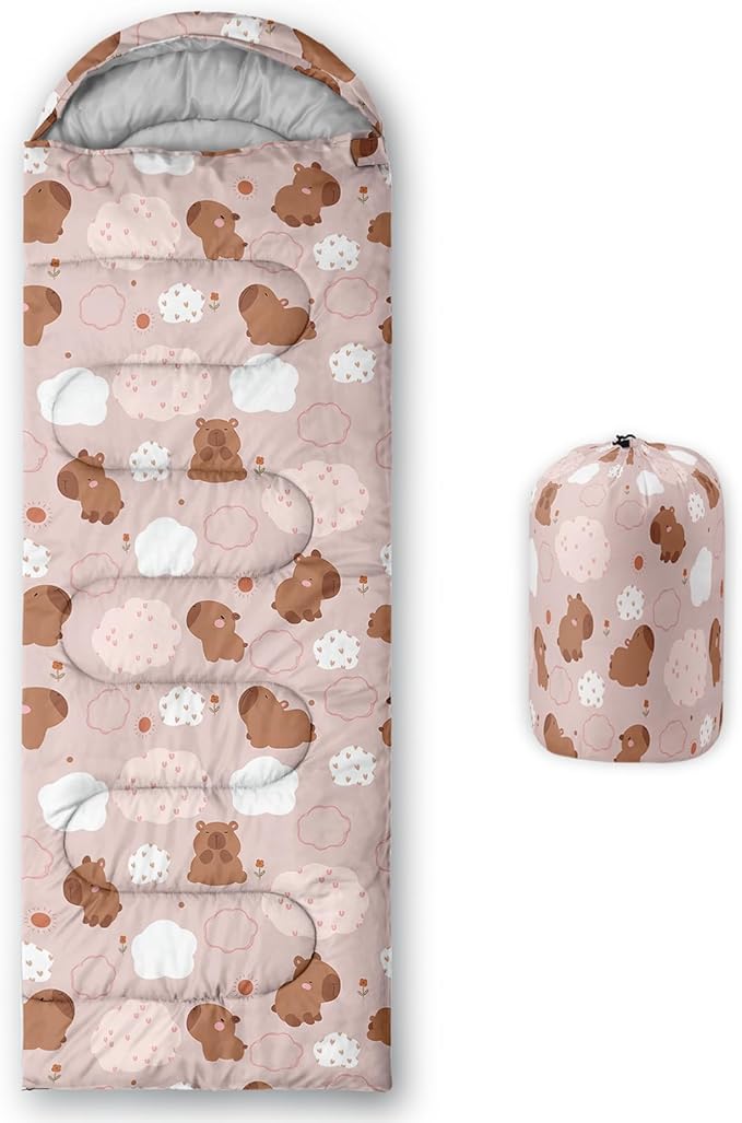 AILONEN Kawaii Puppy Sleeping Bag for Kids Boys Girls,Warm and Cool Weather,Lightweight,Waterproof Backpacking,Cartoon Cute Dog & Duck Animal Themed Blue Sleeping Bag for Camping