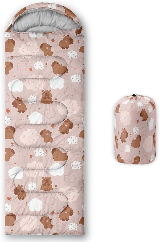 AILONEN Kawaii Puppy Sleeping Bag for Kids Boys Girls,Warm and Cool Weather,Lightweight,Waterproof Backpacking,Cartoon Cute Dog & Duck Animal Themed Blue Sleeping Bag for Camping