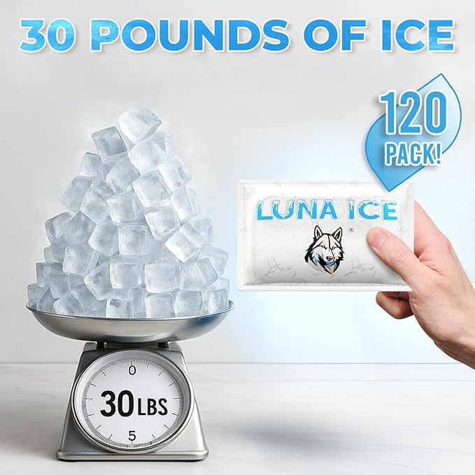 LUNA ICE Dry Ice Packs for Shipping - Long Lasting ice Packs - 24+ Hour Freeze Power - BPA Free - 120 Pack Bulk 30 lb – Hielo Seco - Reusable Gel Bricks for Food