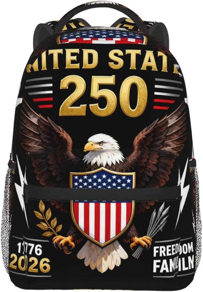 Men Women Lightweight USA 250th Anniversary America Patriotic Art Backpack Large Capacity Carry On Bag With Padded Straps for Sports Work Walking Cycling