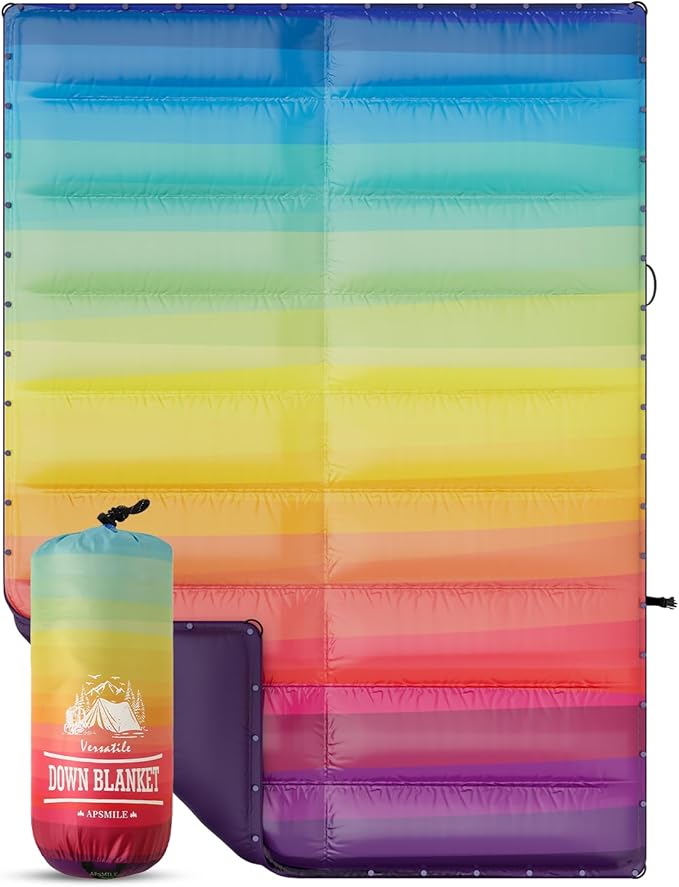 APSMILE Outdoor Down Blanket | Extra Warm & Puffy Camping Blanket | Water-Resistant, Lightweight, Packable Sleeping Quilt for Camp, Travel, Hiking, Picnic, Backpack (Rainbow HD Printed, 52"x75")