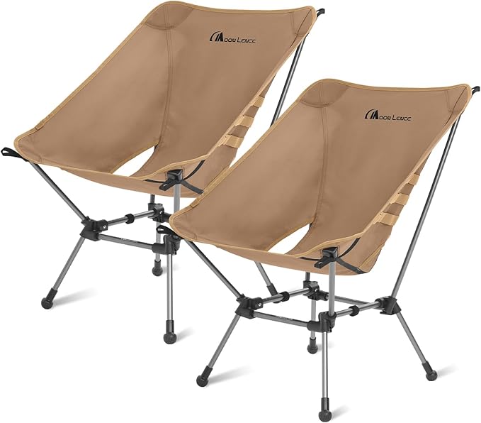 MOON LENCE Camping Chair Plus, Upgraded Comfort & Size, Still Compact and Lightweight, Folding Portable Chair for Backpacking & Hiking, 400Lbs Capacity, Gen 3 Plus (Khaki 2 Pack (Plus))
