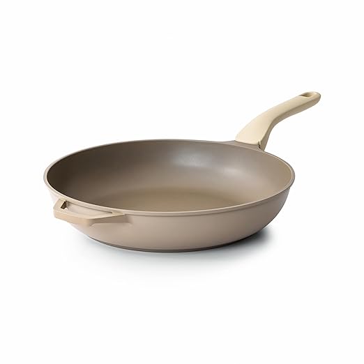 PRICUSIS Nonstick Frying Pan, 8/10/12 Inch Skillet with Stay Cool Handle, Stain/Scratch/Crack Proof, Induction Compatible & Oven Safe, Dishwasher Safe, PTFE & PFOA Free (12-Inch, Natural Linen)