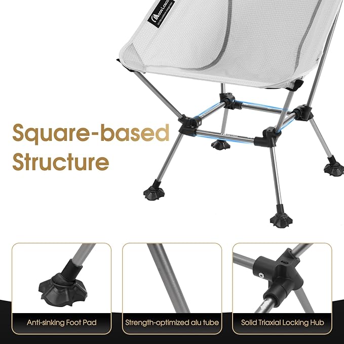 MOON LENCE Camping Chair Plus, Upgraded Comfort & Size, Still Compact and Lightweight, Folding Portable Chair for Backpacking & Hiking, 330Lbs Capacity, Gen 3 Plus (Grey (Plus))