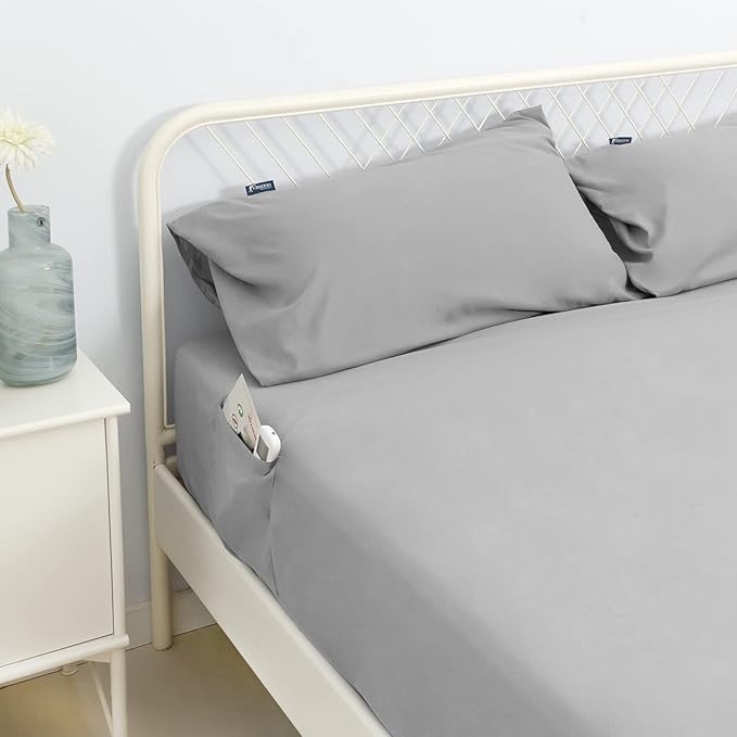 Moonsea Twin XL Sheet Sets - Extra Deep Pocket 3-Piece Twin XL Sheets - Twin Extra Long Sheet Set with Side Pocket - Easily Fits Extra Deep 16 in to 24 in Pillow Top (Grey)