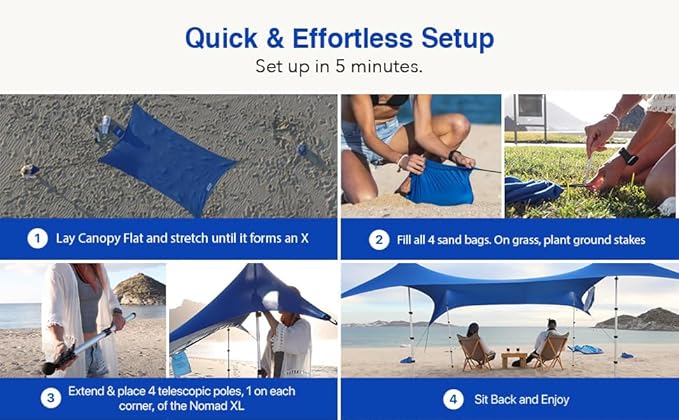 Nomad XL Beach Canopy Tent Sun Shade 8.5x15 FT – UPF50+ Portable 4-Post Beach Tent Canopy with Easy Setup & Carry Bag – Large Sun Shelter for Camping, Picnic, Backyard & Travel