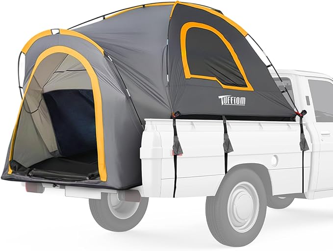 TUFFIOM Update 5.5-6ft Pickup Truck Tent for Camping, Truck Bed Tent with Reinforcement Fiberglass Poles, PU2000 Waterproof and Rainfly for 2 People, Easy Set Up, Good Ventilation
