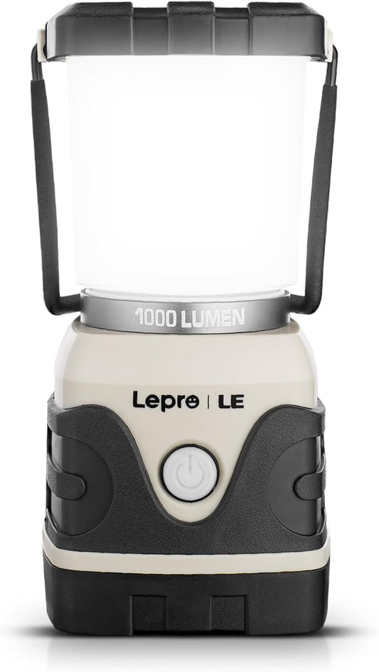 Lepro 1000LM Battery Powered LED Camping Lantern, White Tent Light with 4 Light Modes, Camping Essentials, Waterproof Lantern Flashlight for Camping, Emergency Light, Power Outage, Not Rechargeable