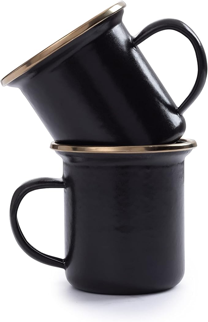 Barebones 5-Ounce Enamel Espresso Cup Set of 2 - Small Coffee Mug and Tea Cup - Stainless Steel Rim Camping Mug for Indoor and Outdoor Use (Charcoal)