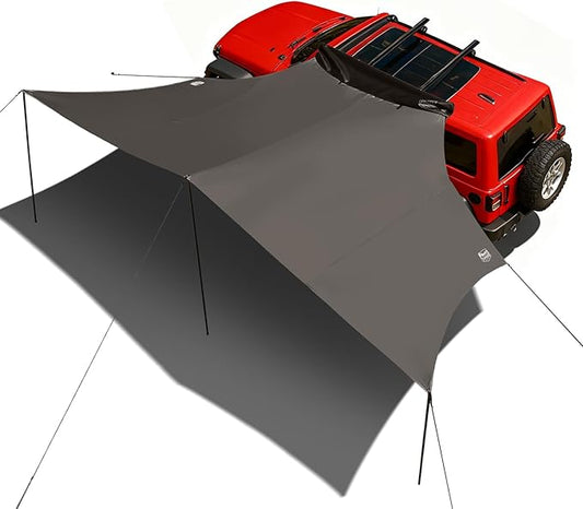 TIMBER RIDGE 19x9.8ft Retractable Car Awning with Blackout Coating, 186ft² Roof Rack Pull-Out Sun Shade Overland Camping, UPF50+ Waterproof Sun Shelter for Vehicle/Truck/Jeep/SUV/Van Tan