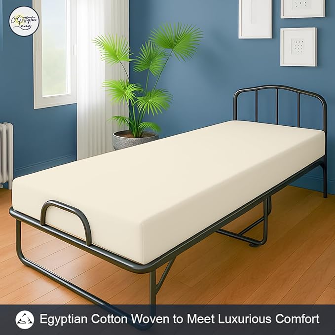 Cot Fitted Sheet 33 x 75, 100% Egyptian Cotton, 1 PC Cot Size Bottom Sheet Only, Perfect for Narrow Twin, Camp Bunk, Army Cots, Trifold Mattress, Camping Cot, Guest Bed Replacement(Ivory)