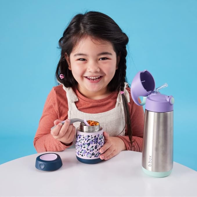 b.box Insulated Food Jar Mini | Small Snack Container for Babies and Kids | Double Wall Stainless Steel | Keeps Food Cold for 6hrs, Warm for 4hrs | (Wild Indigo, 7 oz)